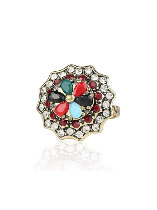 Gujin Classical Retro Resin stones Crystals Flowery Alloy Ring
