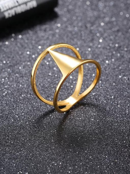 Open Sky Stainless Steel With Gold Plated Personality Triangle Band Rings 0