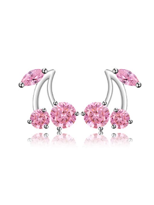 pink Fashion Little Cherry Zircon Stud Earrings