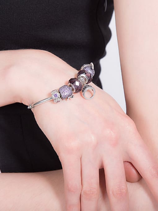 OUXI Fashion Purple Glass-studded Beads Bracelet 1