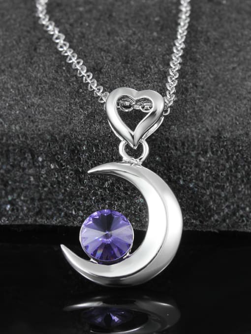 SANTIAGO Fashion Heart Moon Cubic Crystal 925 Sterling Silver Pendant 1