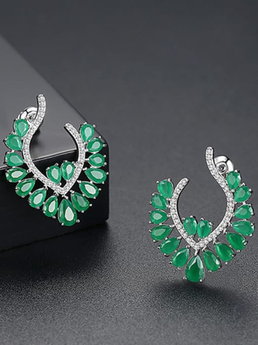 Green Copper inlaid 3A zircon shiny Earrings