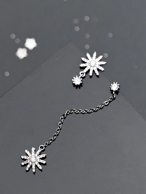 Rosh Fresh Snowflake Shaped Asymmetric Zircon Drop Earrings 1