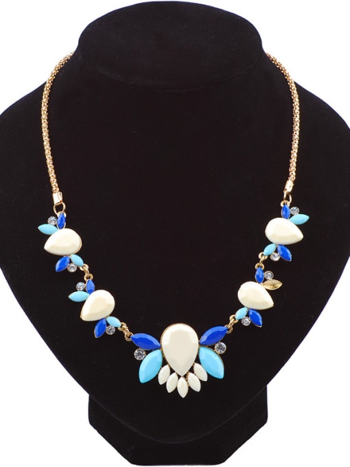 Blue Fashion Exquisite Stones Alloy Gold Plated Necklace