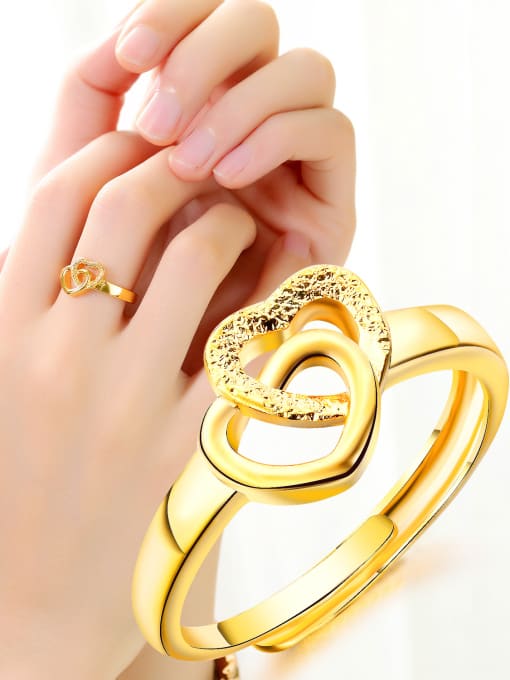 gold Copper With 18k Gold Plated Fashion Heart Wedding Rings