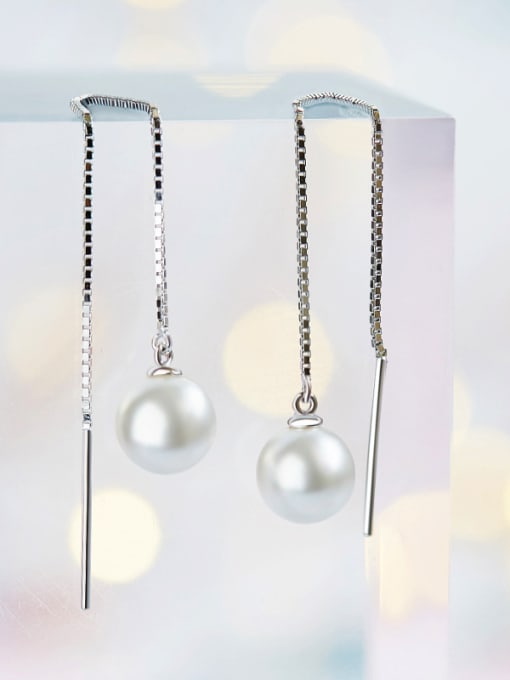 White S925 Silver Pearl threader earring