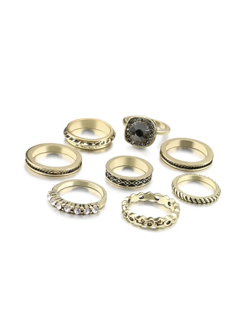 Gujin Antique Gold Plated Black crystals Alloy Ring Set 0