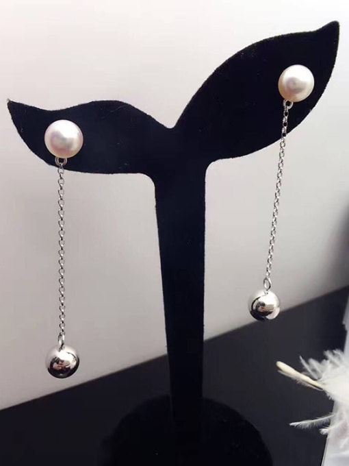 EVITA PERONI Simple Freshwater Pearl Bead Drop threader earring 2