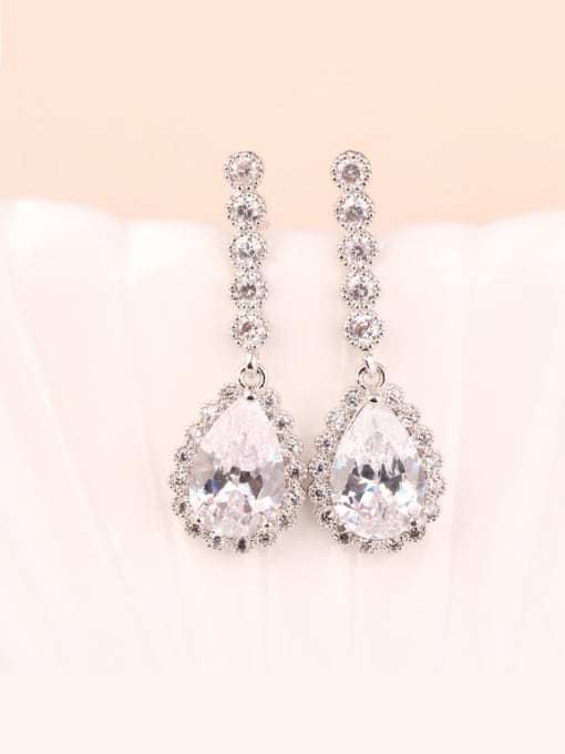 Qing Xing Long Teardrop AAA Pink Zircon Platinum Plated All-match Anti-allergic  stud Earring 1