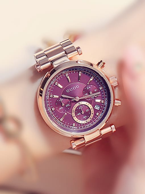 Purple GUOU Brand Fashion Multi-function Mechanical Watch