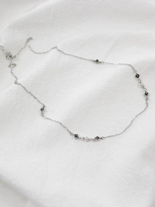 DAKA Fashion Black Zirconias Little Artificial Pearls Silver Necklace 1