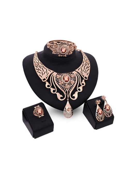 Brown Alloy Imitation-gold Plated High-end Ethnic style Artificial Gemstone Four Pieces Jewelry Set