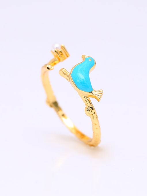 blue Fresh Open Design Artificial Pearl Bird Shaped Ring
