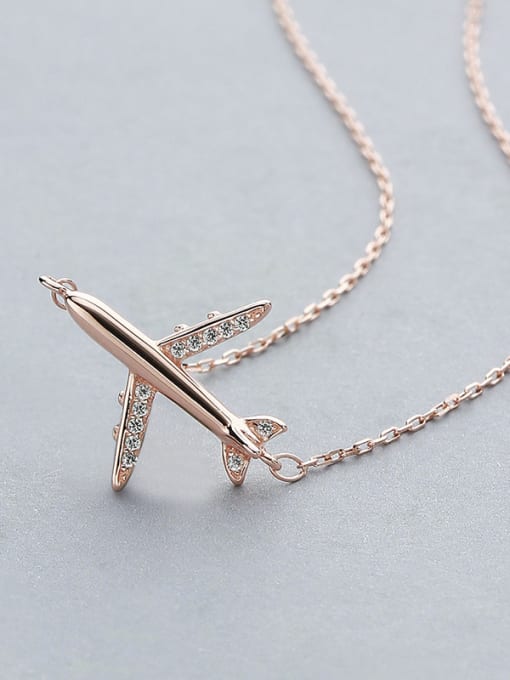 One Silver Airplane Zircon Necklace 2