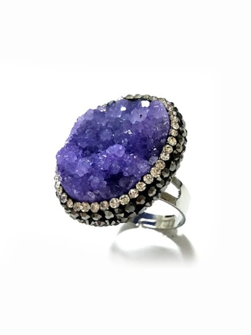 Purple Exaggerated Natural Crystal Round Ring