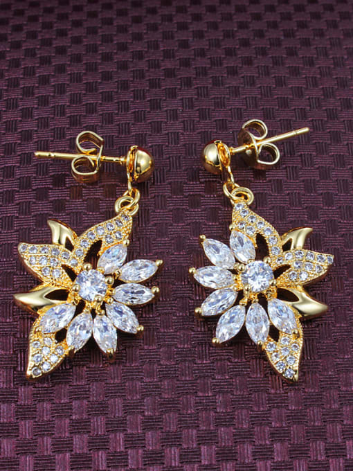 SANTIAGO Delicate 18K Gold Plated Flower Zircon Drop Earrings 1