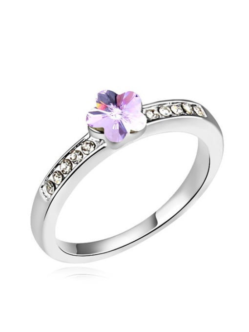 purple Simple Flower austrian Crystals Alloy Ring