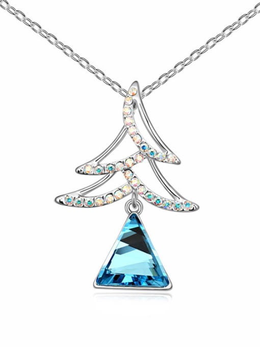 blue Fashion Triangle austrian Crystal Christmas Tree Pendant Alloy Necklace