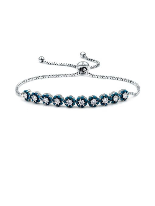light blue and white Copper With Cubic Zirconia  Simplistic Flower  Adjustable Bracelets
