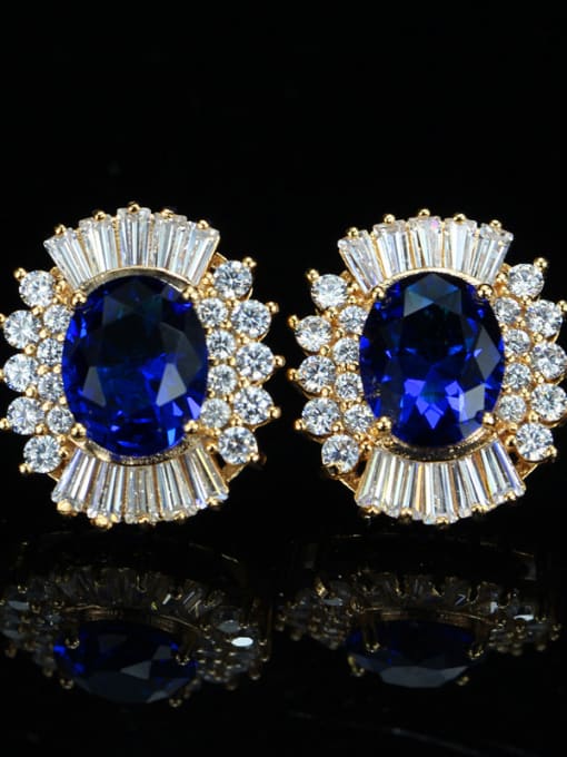 Blue Shining Crystal Zircons Stud Cluster earring