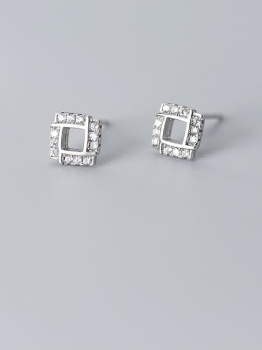 Rosh 925 Sterling Silver With Platinum Plated Simplistic Hollow Square Stud Earrings 2