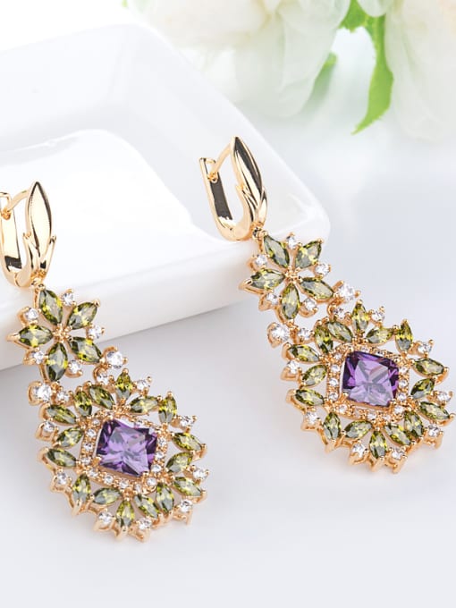 BLING SU Copper With Cubic Zirconia Luxury Flower Drop Earrings 1