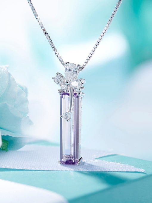 purple S925 Silver Purple Crystal Necklace