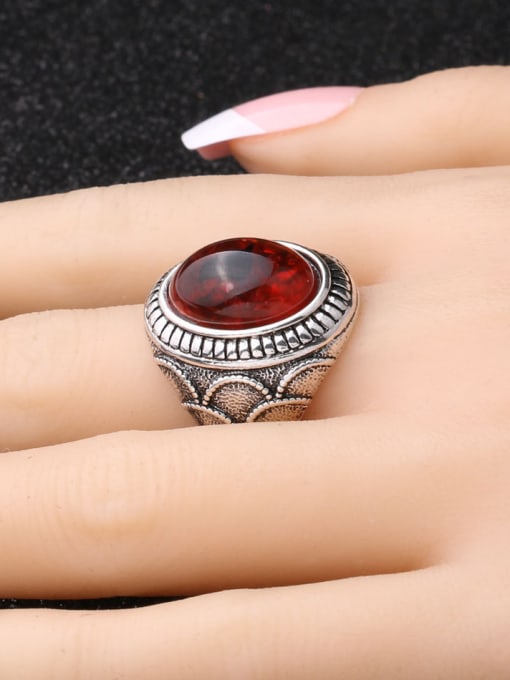 Gujin Retro style Red Carnelian stone Antique Silver Plated Alloy Ring 1