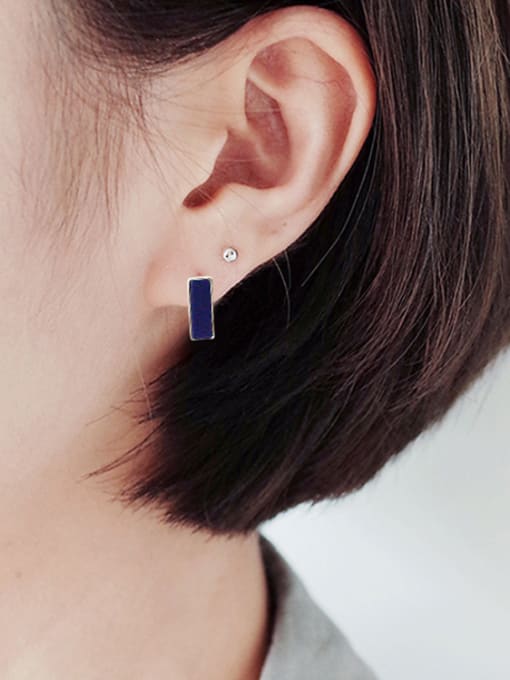 DAKA Simple Rectangular Stones Silver Stud Earrings 1