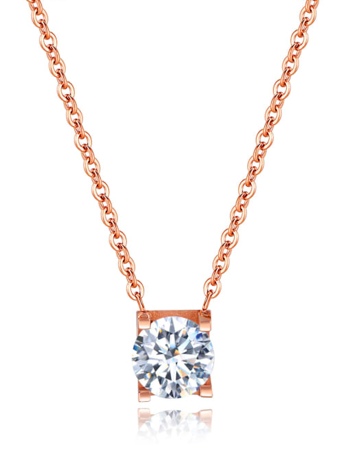 1352 - Rose Gold Stainless Steel With Rose Gold Plated Fashion Square Necklaces