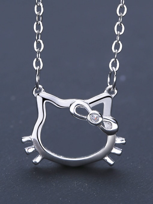 One Silver Personalized Hollow Hello Kitty Pendant 925 Silver Necklace
