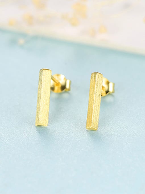 Gold 925 Sterling Silver With Glossy Simplistic Geometric Stud Earrings