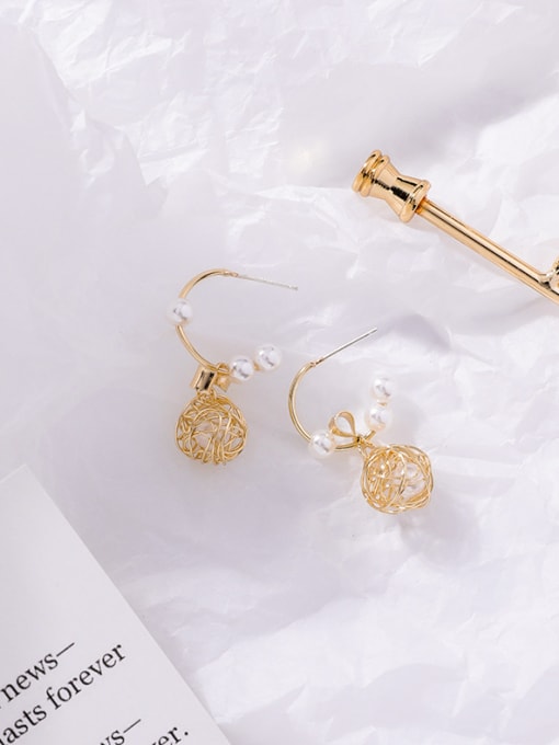 Girlhood Alloy With 18k Gold Plated Fashion Ball  Imitation Pearl Earrings 2