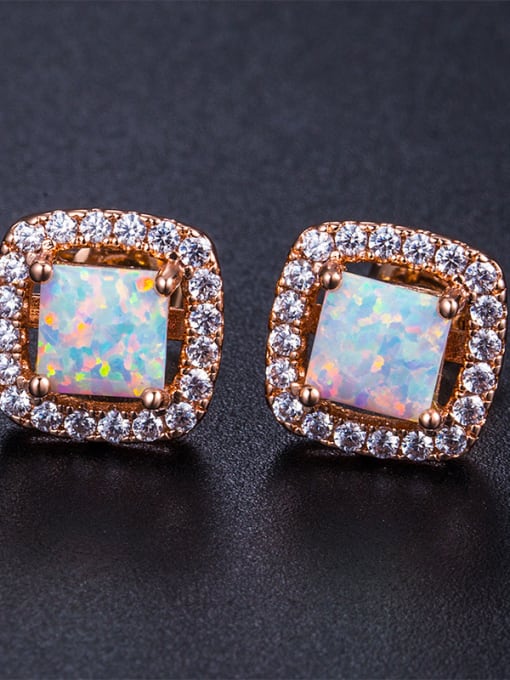 UNIENO Square Shaped Opal Zircons Small Stud Earrings 1
