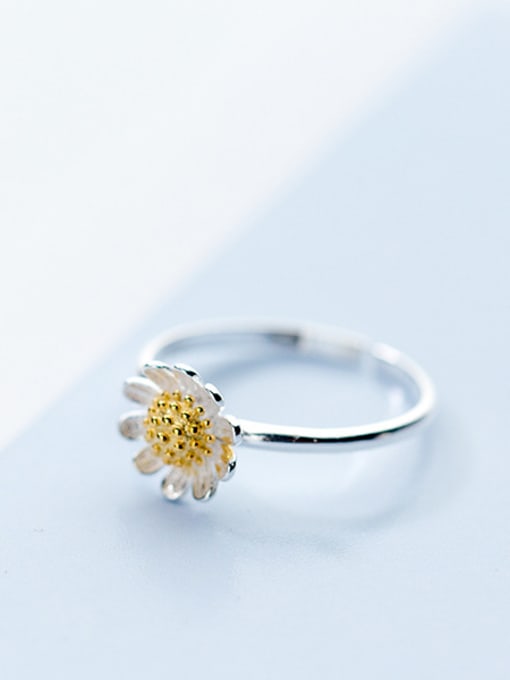Rosh Temperament Chrysanthemum Shaped Gold Plated S925 Silver Ring 1