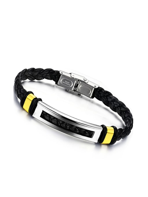 Open Sky Fashion Black Woven PU Chain Titanium Bracelet 0