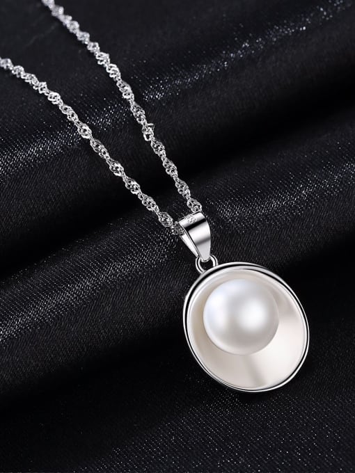 CCUI 925 Sterling Silver With  Artificial Pearl  Simplistic Oval Necklaces 3