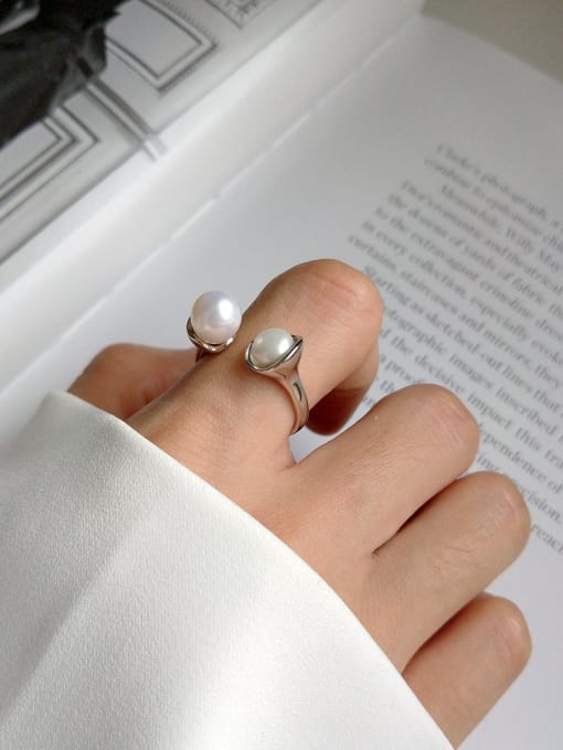Boomer Cat Sterling Silver special shaped synthesis pearl personality ring 1
