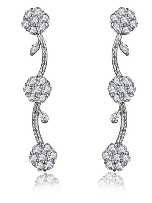 White Gold Elegant Plum Blossom Shaped Zircon Drop Earrings