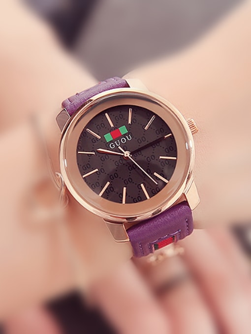 Purple GUOU Brand Simple Round Mechanical Watch