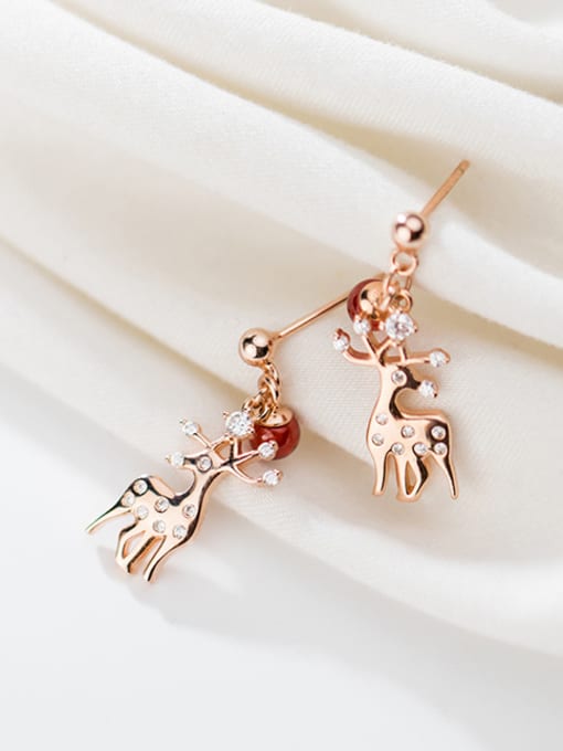 Rosh 925 Sterling Silver With Rose Gold Plated Cute Elk Drop Earrings 1