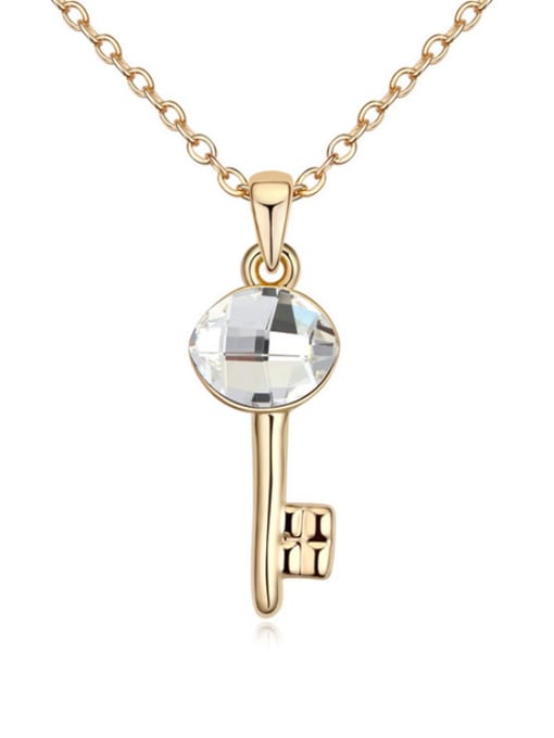 White Trendy Oval austrian Crystal Key Pendant Alloy Necklace