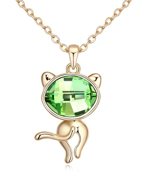 QIANZI Fashion Oval austrian Crystal Little Cat Pendant Alloy Necklace 1