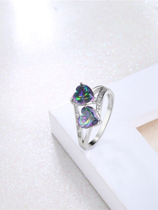 Ronaldo Multi-color White Gold Plated Heart Shaped Stone Ring 2