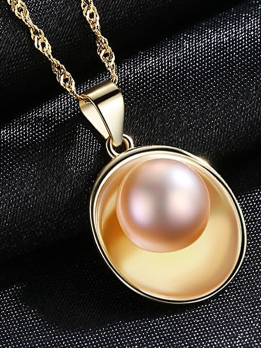 18K Purple-7E06 925 Sterling Silver With  Artificial Pearl  Simplistic Oval Necklaces