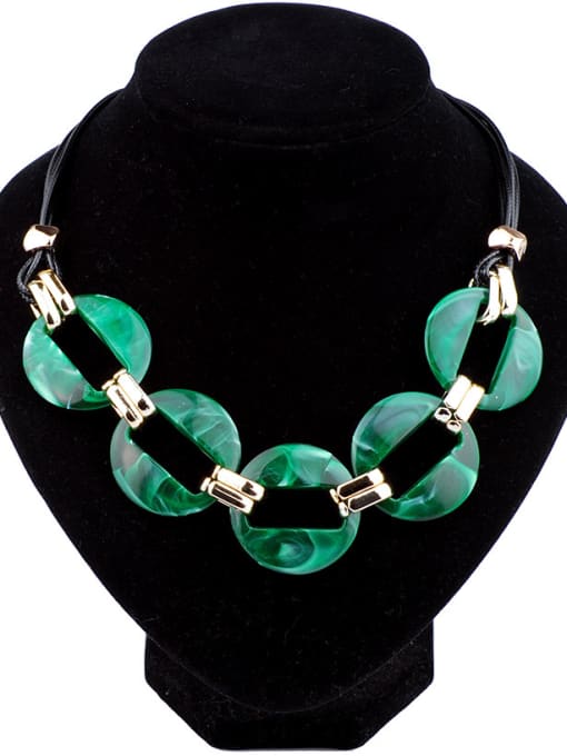 Green Exaggerated Acrylic Hollow Round Alloy Necklace