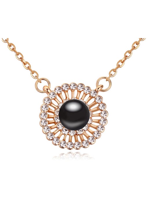 QIANZI Fashion Imitation Pearl Cubic Crystals Round Pendant Alloy Necklace 0