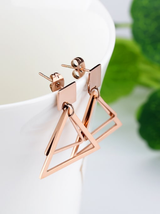 Open Sky Simple Hollow Triangle Rose Gold Plated Stud Earrings 2