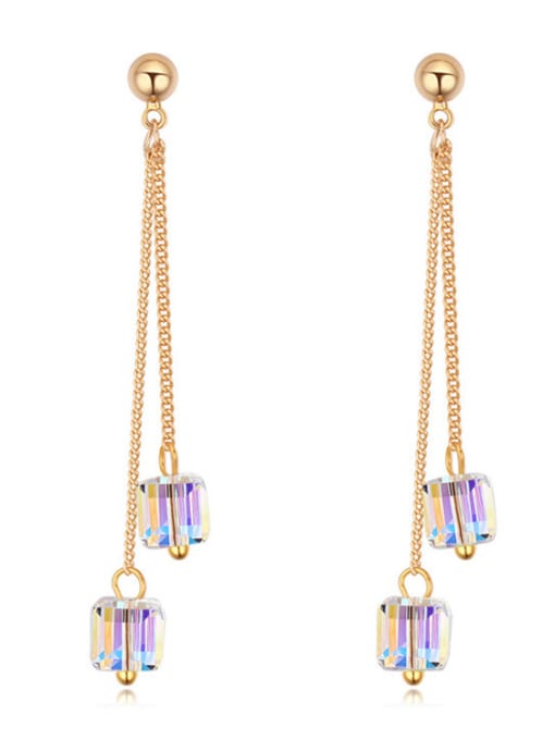 white Fashion austrian Crystals Gold Plated Alloy Drop Earrings