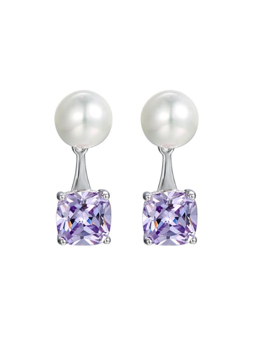 purple Copper Alloy White Gold Plated Pearl Zircon Creative Multiuse stud Earring